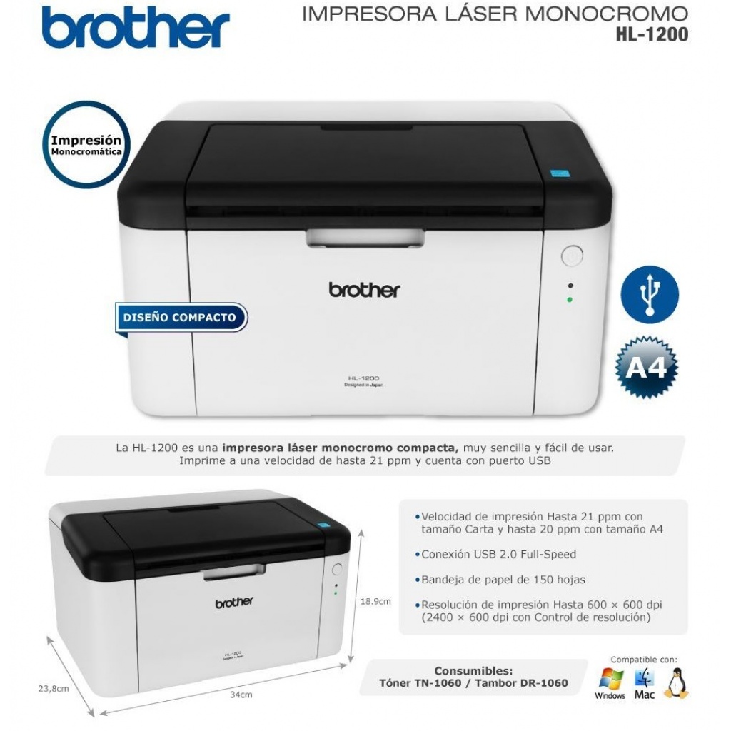 Impresora Brother Hl-1200 Monocromatica